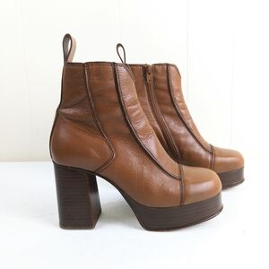 See by Chloe Hazel Leather Platform Ankle Boots Size 36 US 6 Brown Block Heel